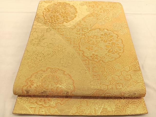 平和屋着物◎六通柄袋帯 雪輪花文 金糸 正絹 逸品 BAAU1072hv
