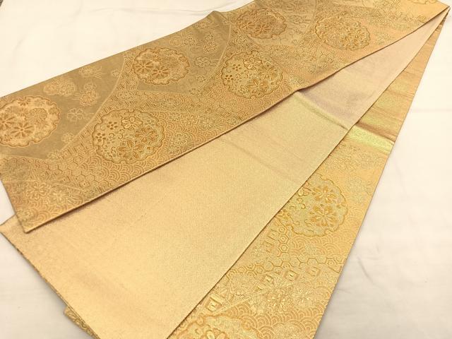 平和屋着物◎六通柄袋帯 雪輪花文 金糸 正絹 逸品 BAAU1072hv