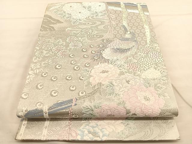平和屋着物◎六通柄袋帯 唐織 秀華萬寿プラチナ箔 正絹 逸品 BAAU1084hv