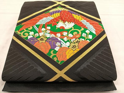 平和屋着物◎西陣 六通柄袋帯 唐織 鳳凰桐菱文 金銀糸 証紙付き 正絹 逸品 BAAU1086hv