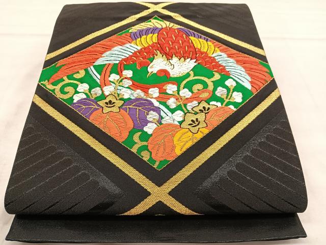 平和屋着物◎西陣 六通柄袋帯 唐織 鳳凰桐菱文 金銀糸 証紙付き 正絹 逸品 BAAU1086hv