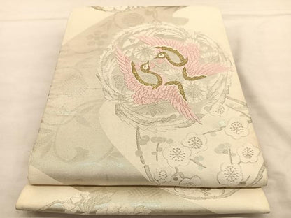 平和屋着物◎六通柄袋帯 唐織 向かい鳳凰花丸文 金銀糸 正絹 逸品 BAAU1091hv