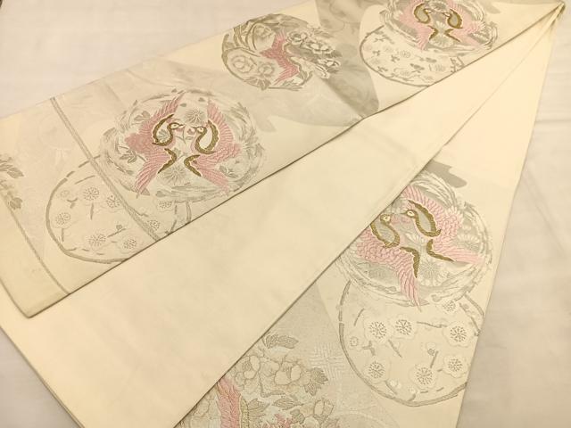 平和屋着物◎六通柄袋帯 唐織 向かい鳳凰花丸文 金銀糸 正絹 逸品 BAAU1091hv