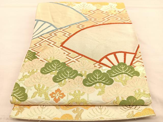 平和屋着物◎六通柄袋帯 唐織 扇面松文 金糸 正絹 逸品 BAAU1093hv
