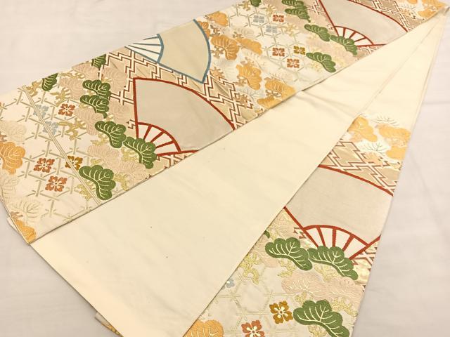 平和屋着物◎六通柄袋帯 唐織 扇面松文 金糸 正絹 逸品 BAAU1093hv