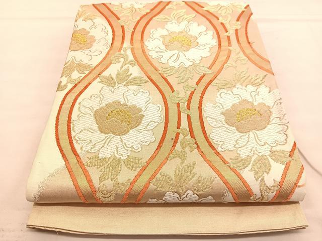 平和屋着物◎六通柄袋帯 唐織 立涌牡丹文 金糸 正絹 逸品 BAAU1095hv