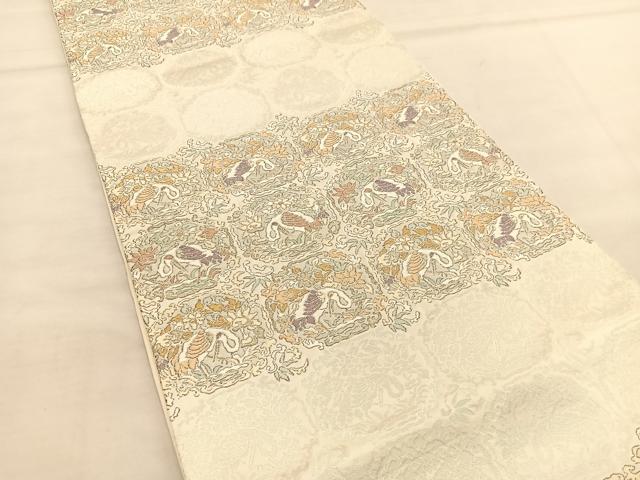 平和屋着物◎六通柄袋帯 格天井鶴花文 金銀糸 正絹 逸品 BAAU1100hv