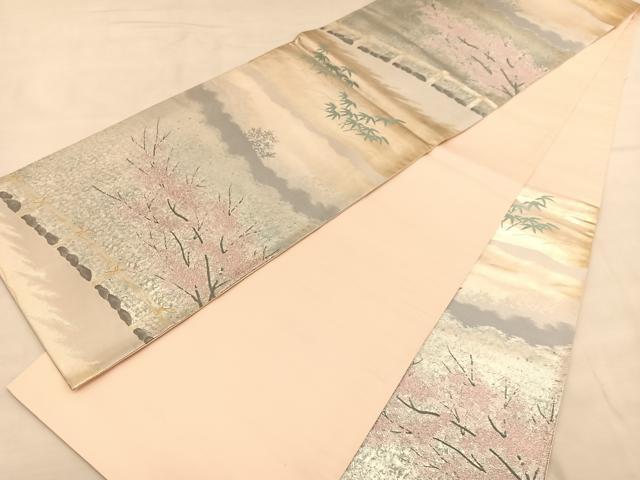 平和屋着物◎六通柄袋帯 景勝の美 銀彩箔 正絹 逸品 BAAU1102hv