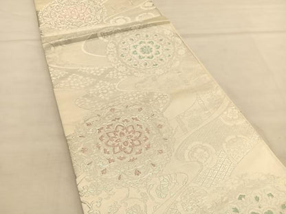 平和屋着物◎六通柄袋帯 正倉院流水花文 銀糸 正絹 逸品 BAAU1104hv