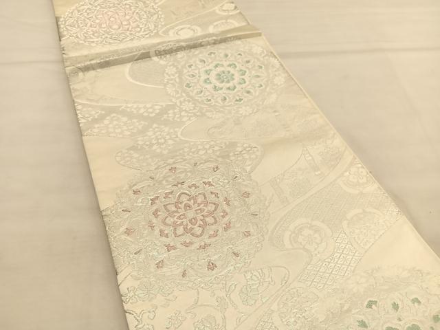 平和屋着物◎六通柄袋帯 正倉院流水花文 銀糸 正絹 逸品 BAAU1104hv