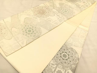平和屋着物◎六通柄袋帯 正倉院流水花文 銀糸 正絹 逸品 BAAU1104hv