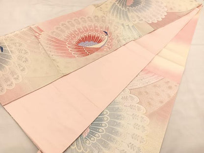 平和屋着物◎六通柄袋帯 唐織 孔雀 銀糸 正絹 逸品 BAAU1111hv