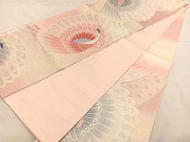平和屋着物◎六通柄袋帯 唐織 孔雀 銀糸 正絹 逸品 BAAU1111hv