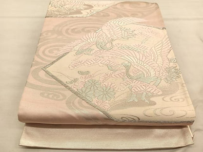 平和屋着物◎六通柄袋帯 唐織 鶴浜松文 銀糸 正絹 逸品 BAAU1114hv