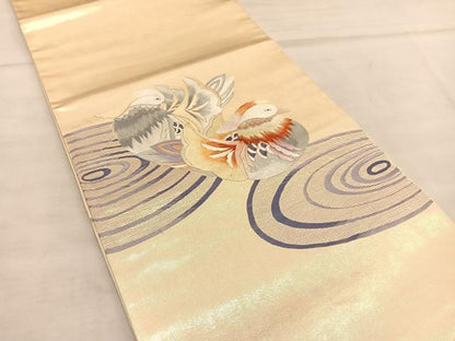 平和屋着物◎太鼓柄袋帯 刺繍 流水鴛鴦文 金糸 正絹 逸品 BAAU1128hv