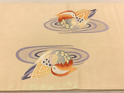 平和屋着物◎太鼓柄袋帯 刺繍 流水鴛鴦文 金糸 正絹 逸品 BAAU1128hv