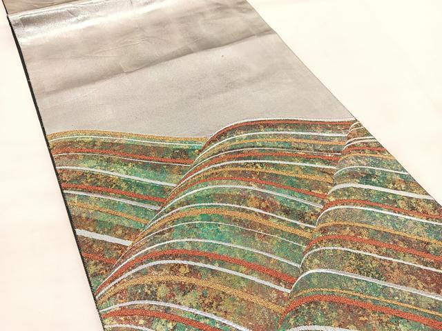平和屋着物◎西陣 高嶋織物謹製 太鼓柄袋帯 立波文 青銅箔 正絹 逸品 BAAU1133hv