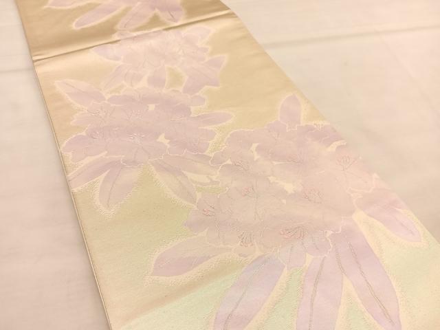 平和屋着物◎六通柄袋帯 唐織 草花文 銀糸 正絹 逸品 BAAU1137hv
