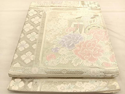 平和屋着物◎六通柄袋帯 唐織 御所車天井文様 プラチナ箔 正絹 逸品 BAAU1139hv