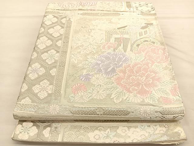 平和屋着物◎六通柄袋帯 唐織 御所車天井文様 プラチナ箔 正絹 逸品 BAAU1139hv