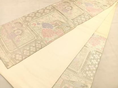 平和屋着物◎六通柄袋帯 唐織 御所車天井文様 プラチナ箔 正絹 逸品 BAAU1139hv
