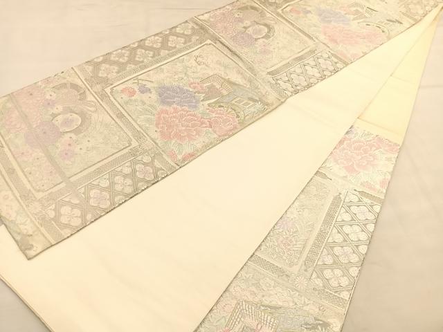 平和屋着物◎六通柄袋帯 唐織 御所車天井文様 プラチナ箔 正絹 逸品 BAAU1139hv