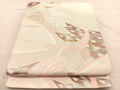 平和屋着物◎六通柄袋帯 孔雀 金銀糸 正絹 逸品 BAAU1144hv