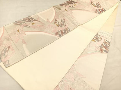 平和屋着物◎六通柄袋帯 孔雀 金銀糸 正絹 逸品 BAAU1144hv