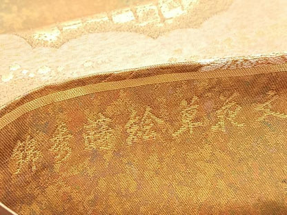 平和屋着物◎六通柄袋帯 唐織 錦秀蒔絵草花文 金糸 引箔 正絹 逸品 BAAU1146hv