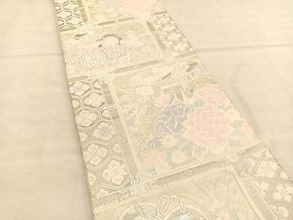 平和屋着物◎六通柄袋帯 唐織 御所天井文様 金銀糸 正絹 逸品 BAAU1192hv