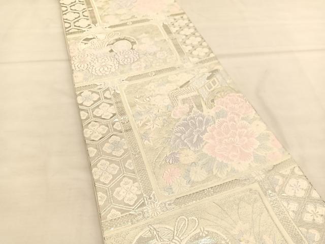 平和屋着物◎六通柄袋帯 唐織 御所天井文様 金銀糸 正絹 逸品 BAAU1192hv