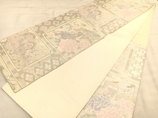 平和屋着物◎六通柄袋帯 唐織 御所天井文様 金銀糸 正絹 逸品 BAAU1192hv