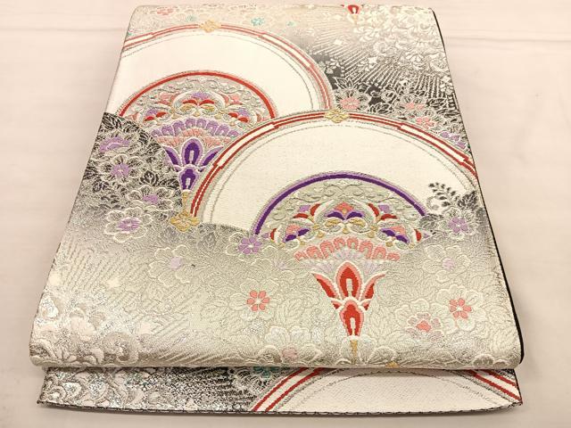 平和屋着物◎六通柄袋帯 唐織 花青海波 金銀糸 正絹 逸品 BAAU1206hv