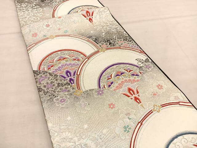 平和屋着物◎六通柄袋帯 唐織 花青海波 金銀糸 正絹 逸品 BAAU1206hv