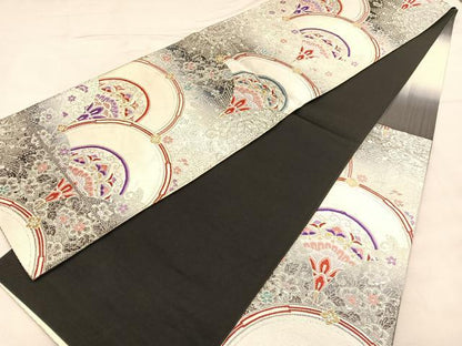 平和屋着物◎六通柄袋帯 唐織 花青海波 金銀糸 正絹 逸品 BAAU1206hv