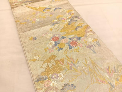 平和屋着物◎六通柄袋帯 唐織 加賀 御所解文 金糸 正絹 逸品 BAAU1212hv