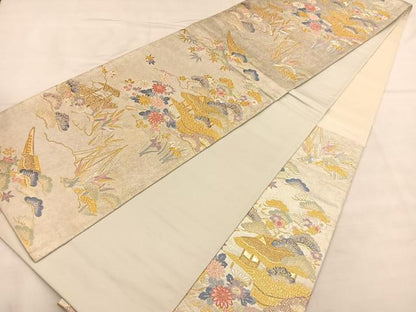 平和屋着物◎六通柄袋帯 唐織 加賀 御所解文 金糸 正絹 逸品 BAAU1212hv