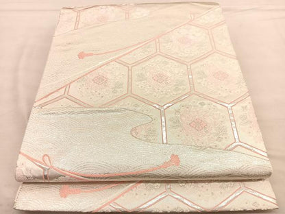 平和屋着物◎六通柄袋帯 唐織 亀甲宝尽くし花文 銀糸 正絹 逸品 BAAU1213hv