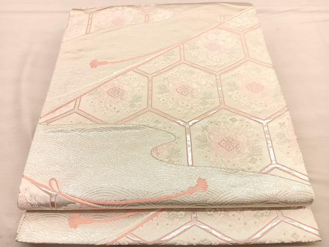 平和屋着物◎六通柄袋帯 唐織 亀甲宝尽くし花文 銀糸 正絹 逸品 BAAU1213hv