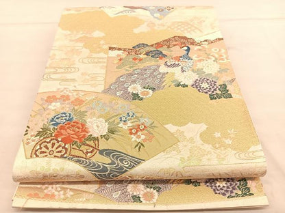 平和屋着物◎六通柄袋帯 唐織 慶長屏風小袖 金糸 正絹 逸品 BAAU1215hv