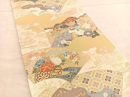 平和屋着物◎六通柄袋帯 唐織 慶長屏風小袖 金糸 正絹 逸品 BAAU1215hv