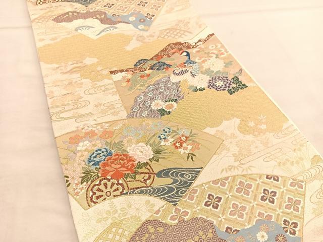 平和屋着物◎六通柄袋帯 唐織 慶長屏風小袖 金糸 正絹 逸品 BAAU1215hv