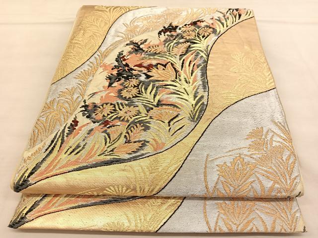 平和屋着物◎六通柄　本袋帯　唐織　草花文　金銀糸　正絹　逸品　BAAU1220hv