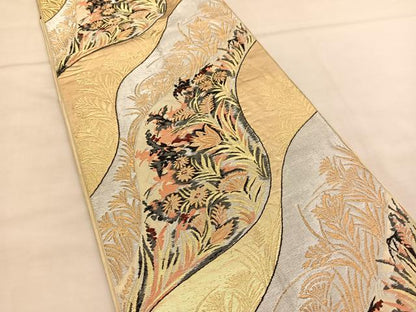 平和屋着物◎六通柄　本袋帯　唐織　草花文　金銀糸　正絹　逸品　BAAU1220hv