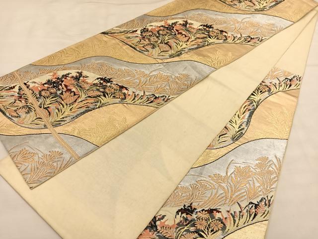 平和屋着物◎六通柄　本袋帯　唐織　草花文　金銀糸　正絹　逸品　BAAU1220hv