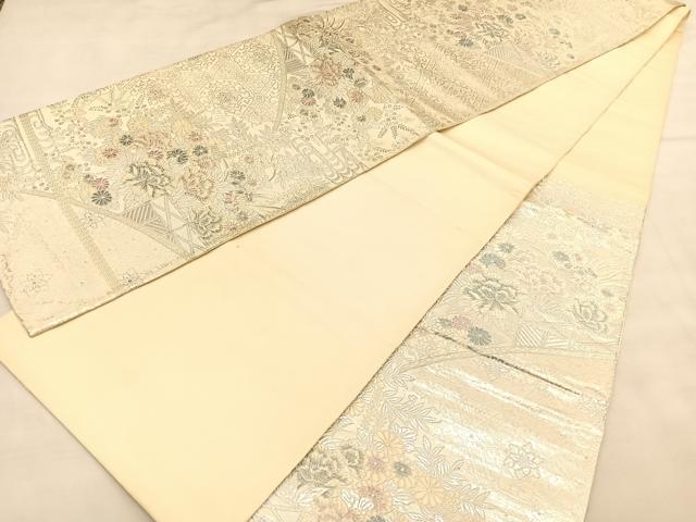平和屋着物◎六通柄袋帯 唐織 草花文 銀糸 正絹 逸品 BAAU1225hv