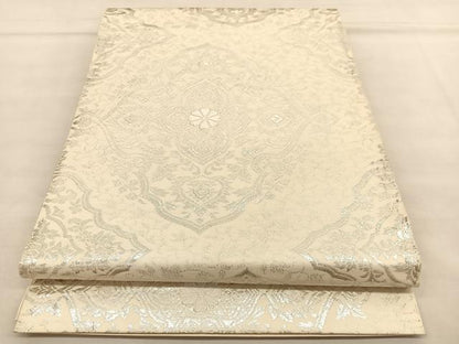 平和屋着物◎六通柄 本袋帯 手織錦 飾花文 純銀箔 正絹 逸品 BAAU1228hv