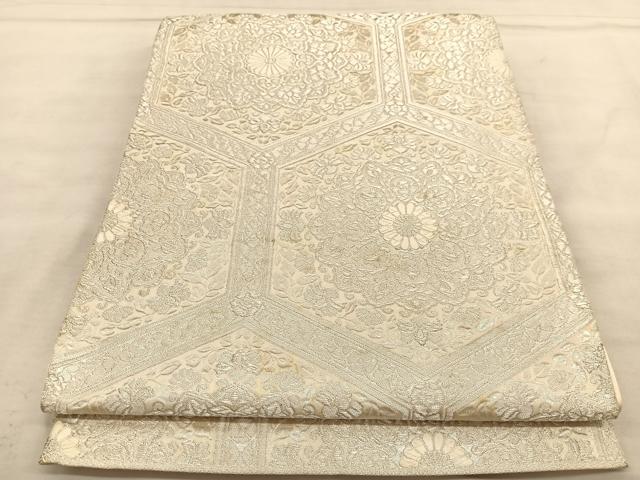 平和屋着物◎六通柄袋帯 唐織 宝相華亀甲文 銀糸 正絹 逸品 BAAU1230hv