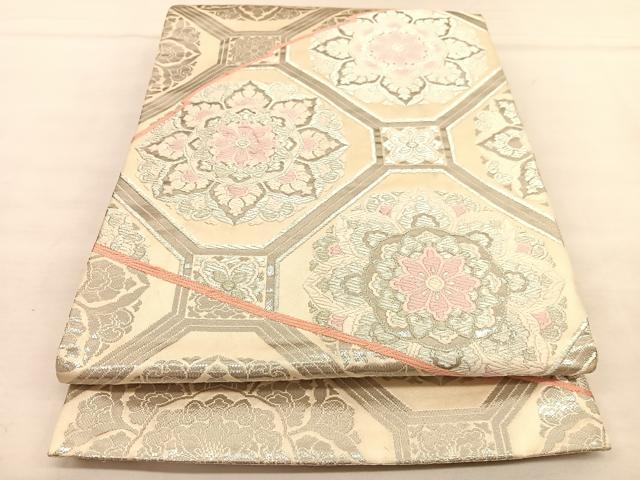 平和屋着物◎六通柄袋帯 唐織 蜀江扇面取華文 プラチナ箔 正絹 逸品 BAAU1231hv