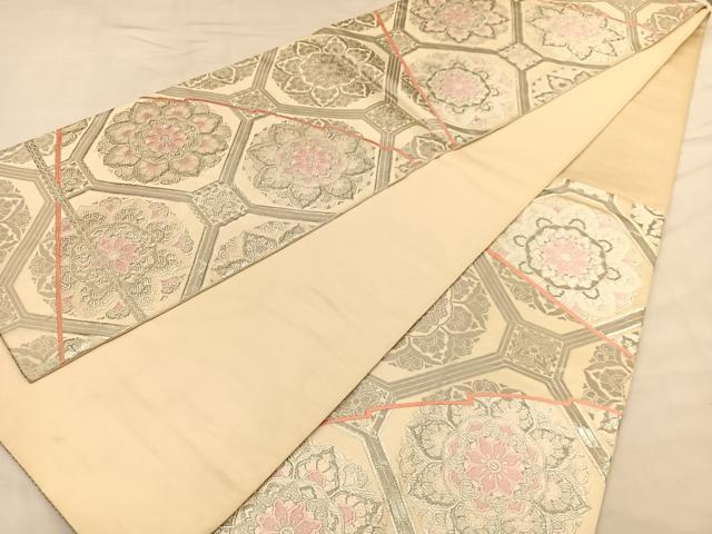 平和屋着物◎六通柄袋帯 唐織 蜀江扇面取華文 プラチナ箔 正絹 逸品 BAAU1231hv